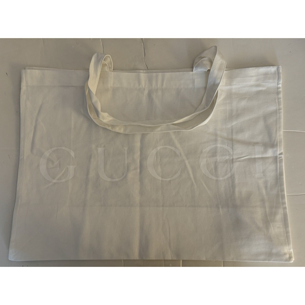 Gucci Large White Canvas Embossed Logo Monogram Shopping Gift Tote Bag